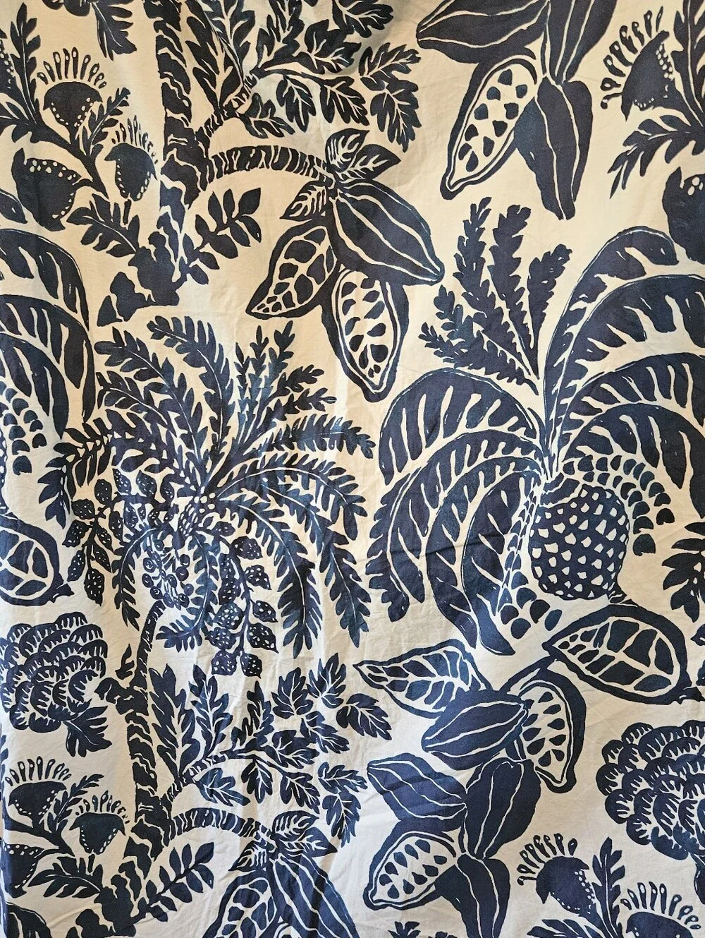 Pottery Barn Botanical Rae Queen/Full Duvet Cotton Bedding Tropical Print Blue